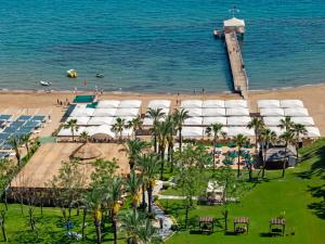 an aerial view of a beach and a pier at Dobedan Beach Resort Comfort ''Ex Brand Alva Donna Beach Resort Comfort'' in Side