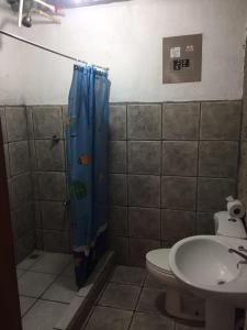 a bathroom with a shower and a toilet and a sink at Casa Susen in Montezuma