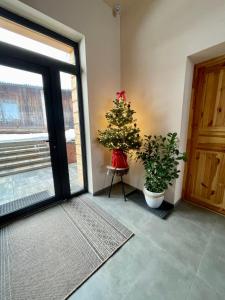 a room with a door and a christmas tree at Przyszowa 441 in Przyszowa