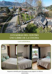 een collage van twee foto's van een kamer met twee bedden bij Casa Balmaceda Backpackers in Coihaique