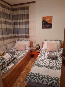 2 camas individuais num quarto com uma janela em Apartman Royal Vlašić em Vlasic