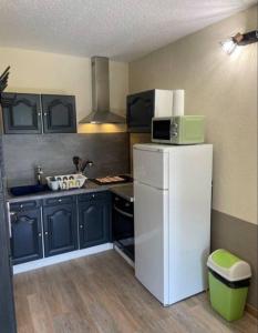 a small kitchen with a refrigerator and a microwave at *Nouveau* Studio au pied du télésiège du Diable in Les Deux Alpes