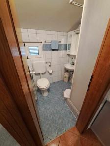 een kleine badkamer met een toilet en een wastafel bij Villa Lily in Novi Vinodolski