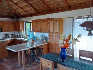a kitchen with a table with a blue vase on it at Casa Pájaros - Private 2-Story Home in Cabo Pulmo