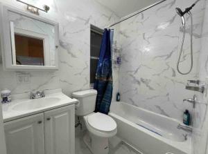 a bathroom with a toilet and a sink and a shower at Entire Beautiful 1BR for You! [R] in Whitestone
