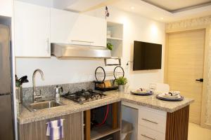a kitchen with a sink and a counter top at Casa de Nini in Santo Domingo +6 photos