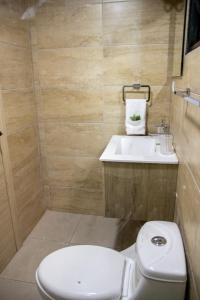 ein Bad mit einem WC und einem Waschbecken in der Unterkunft Casa de Nini in Santo Domingo