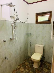 a bathroom with a toilet and a shower at Deshan Homestay & Restaurant in Tangalle