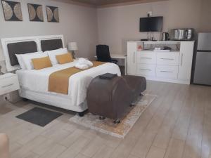 a bedroom with a bed and a desk and a television at Bonfai Residence in Ermelo