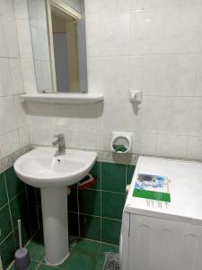 a bathroom with a sink and a mirror at Boon Boys Bed Space Near Dubai Airport in Dubai