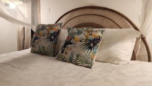 a bed with two pillows on top of it at Hakha Beach House in Praia do Tofo