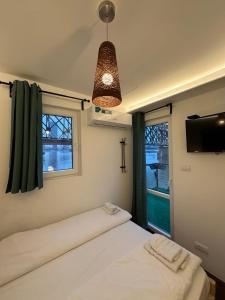 貝爾格勒的住宿－Savka Splav，一间卧室设有一张床和一个窗口