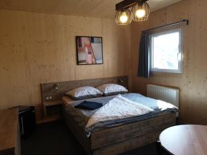 PENZION PARMA في أوستروزنا: غرفة نوم مع سرير في غرفة مع نافذة