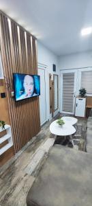 uma sala de estar com um sofá e uma televisão de ecrã plano em Marinkovic 2 stan na dan em Vranje