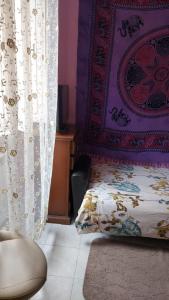 a bedroom with a bed and a purple wall at B&B centro di livorno in Livorno