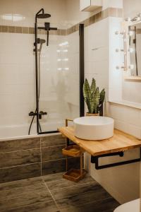 a bathroom with a sink and a shower and a tub at Bestlage im Hechtviertel & frisch saniert in Dresden