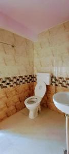 ein Bad mit einem WC und einem Waschbecken in der Unterkunft Akash Homestay in Shimla