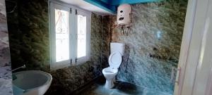 a bathroom with a toilet and a sink and a window at Akash Homestay in Shimla