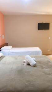 Cama ou camas em um quarto em HOTEL VILLA QUATI CENTRO