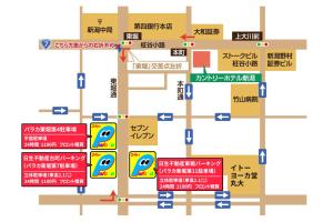a map of a city with street signs at Country Hotel Niigata in Niigata