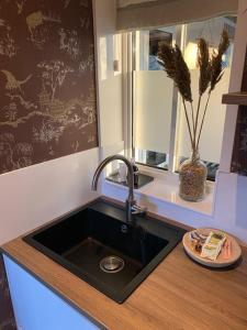 a kitchen counter with a sink and a window at Noflik Heerenveen in Heerenveen