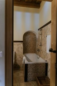 a bathroom with a bath tub in a room at Fronius Boutique Residence in Sighişoara
