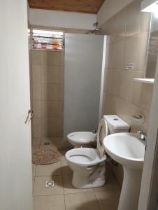 a bathroom with a toilet and a sink at Alojamiento Alem in General Alvear
