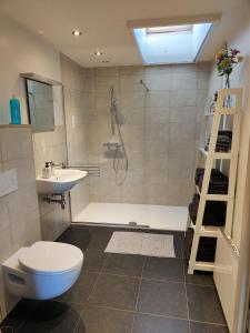 La salle de bains est pourvue d'une douche, de toilettes et d'un lavabo. dans l'établissement Aan de Keiberg, à Bilzen