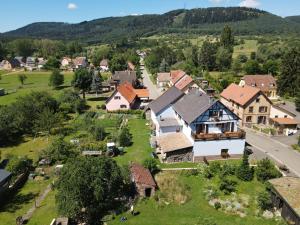 an aerial view of a village with a house at Le Nid de Cigognes in Hengwiller