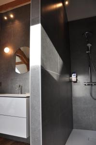 a bathroom with a shower and a sink at Gîte de Lombard 2 in Ieper +25 photos