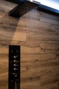 a shower with water coming out of a wall at Ruhiges & luxuriöses Business Apartment im Zentrum in Chemnitz