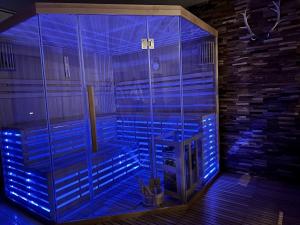 una camera con luci blu di Großzügige und romantische Wellnessoase mit privater Sauna in ruhiger Lage a Karlsbad