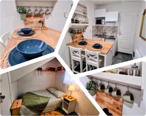 a collage of four pictures of a kitchen and a room at Rêve au Centre de Sens et Proche de la Gare in Sens