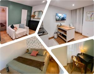 a collage of four pictures of a room at Rêve au Centre de Sens et Proche de la Gare in Sens