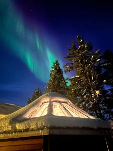 um iglu com a aurora no céu em Northernlight cabin 2 em Kiruna