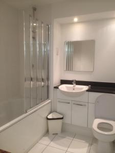 a bathroom with a toilet and a sink and a shower at EXCEL STUNNING DUPLEX PENTHOUSE in London