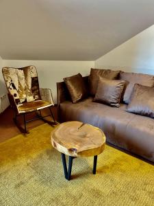 a living room with a couch and a chair at Apartmán Bílé Labe in Špindlerův Mlýn