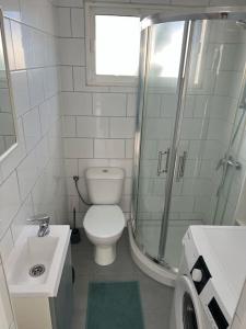 ein Badezimmer mit Toilette, Dusche und Waschbecken in der Unterkunft 26 Puerto del Carmen Palm tree in Puerto del Carmen