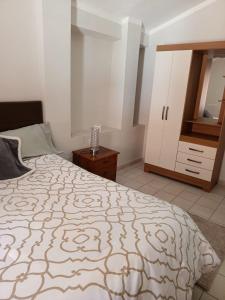 a bedroom with a bed and a dresser and a mirror at DEPARTAMENTO FAMILIAR Casa Iglesias in Sucre