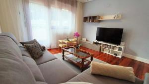a living room with a couch and a flat screen tv at Mar y Sol in Bermeo