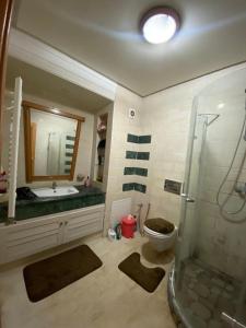 ein Bad mit einer Dusche, einem WC und einem Waschbecken in der Unterkunft Magnifique Appartement S1 a sousse in Sousse