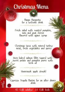 a christmas menu for a welfare drink at Hotel Ida in Bansko