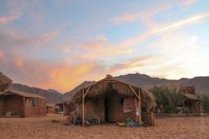 a group of huts in the middle of the desert at انتيكا كامب in Taba