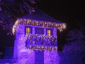 una casa con luces de Navidad en la parte delantera de ella en Le refuge aux Papillons, en Masevaux
