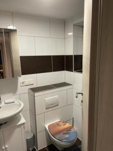 a bathroom with a toilet and a sink at Apisha Appartement in Kirchheim unter Teck
