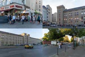 a collage of two pictures of a city with buildings at bevoflats - Stilvolles Souterrain am Mehringdamm in Berlin