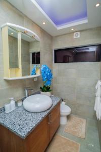 ein Bad mit einem Waschbecken und einem WC in der Unterkunft villa green paradise in San Felipe de Puerto Plata