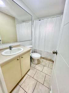 a bathroom with a sink and a toilet at Casa en Pucón in Pucón