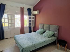 - une chambre avec un lit dans une pièce aux murs rouges dans l'établissement Villa Corazon, à Sainte-Luce