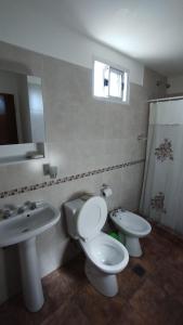 a bathroom with a toilet and a sink at El Roble, casa de sierra in Estancia Vieja